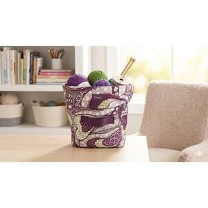 Thirty One Round Utility Bin Purple Paisley Print Collapsible Storage Basket